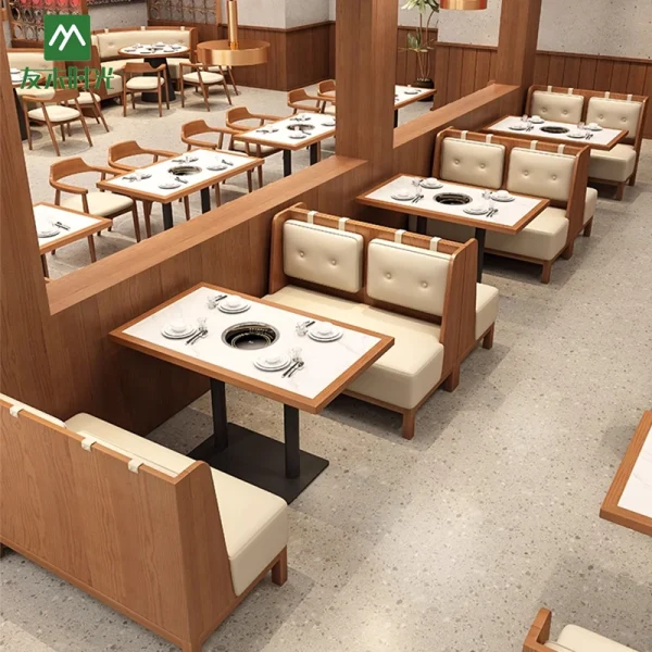 Wholesale Modular Hot Pot Table and Chair Set – 2-4 Person, 4-6 Person, 6-8 Person Restaurant Furniture Set