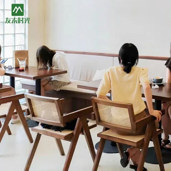 Wholesale Minimalist Cafe Table and Chair Set with Rattan Seating