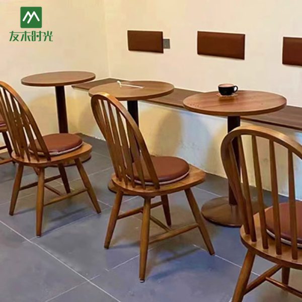 Japanese-style Minimalist Cafe Restaurant Solid Wood Table and Chair Set. Durable and Easy to Maintain.