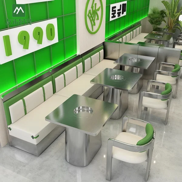Wholesale Industrial-style Themed Stainless Steel Hot Pot Restaurant Table and Chair Sets