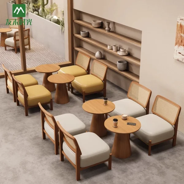 Bulk Cafe Sofa and Chair Wholesale, Wabi-sabi Style - Solid Wood Casual Table and Chair Sets for Cafes