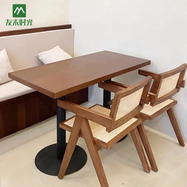Wholesale Minimalist Cafe Table and Chair Set with Rattan Seating
