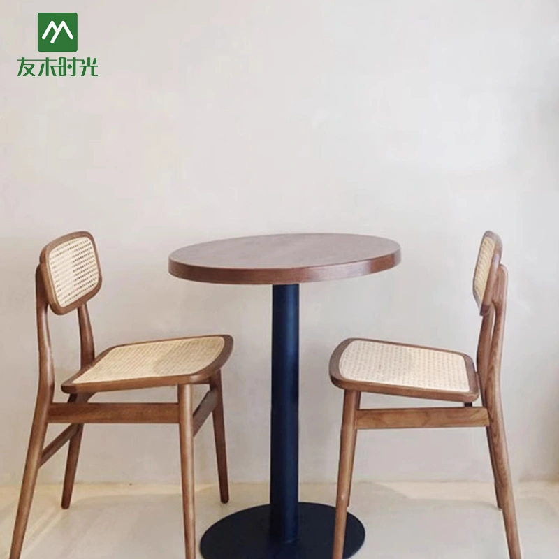 Wholesale Vintage-style Cafe Table and Chair Sets – Woven Rattan Chair Seat & Solid Wood Small Round Table – Bild 4