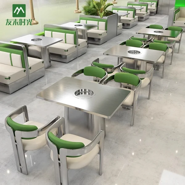 Wholesale Industrial-style Themed Stainless Steel Hot Pot Restaurant Table and Chair Sets