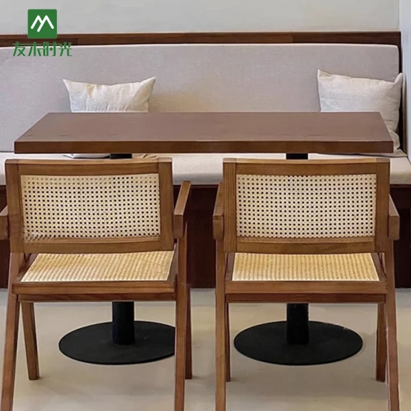 Wholesale Minimalist Cafe Table and Chair Set with Rattan Seating