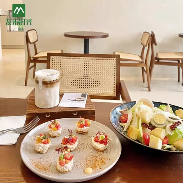 Wholesale Vintage-style Cafe Table and Chair Sets – Woven Rattan Chair Seat & Solid Wood Small Round Table