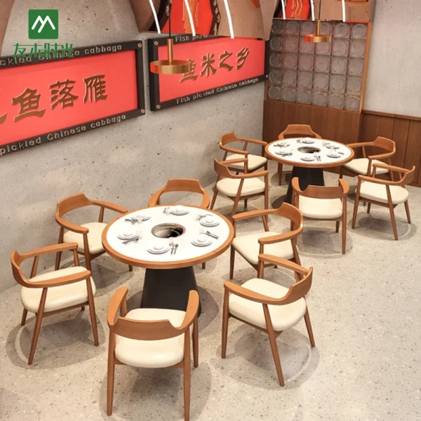 Wholesale Modular Hot Pot Table and Chair Set – 2-4 Person, 4-6 Person, 6-8 Person Restaurant Furniture Set