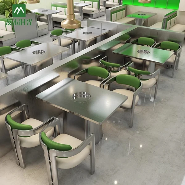 Wholesale Industrial-style Themed Stainless Steel Hot Pot Restaurant Table and Chair Sets