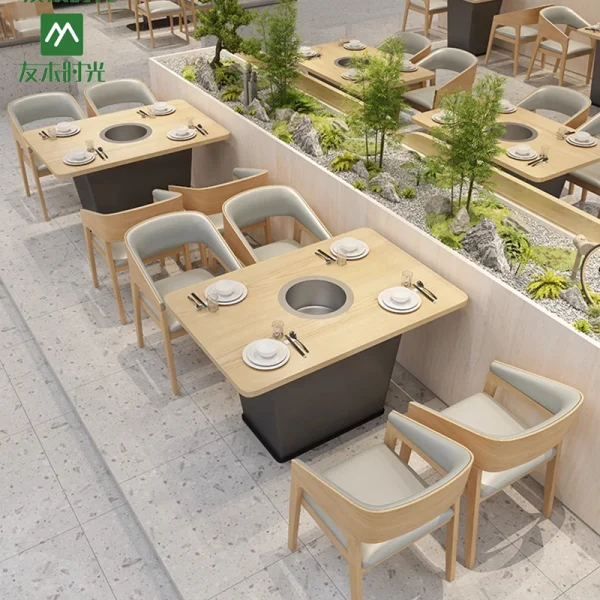 Wholesale Solid Wood Table and Chair Sets for Hot Pot Restaurants and Buffet Restaurants