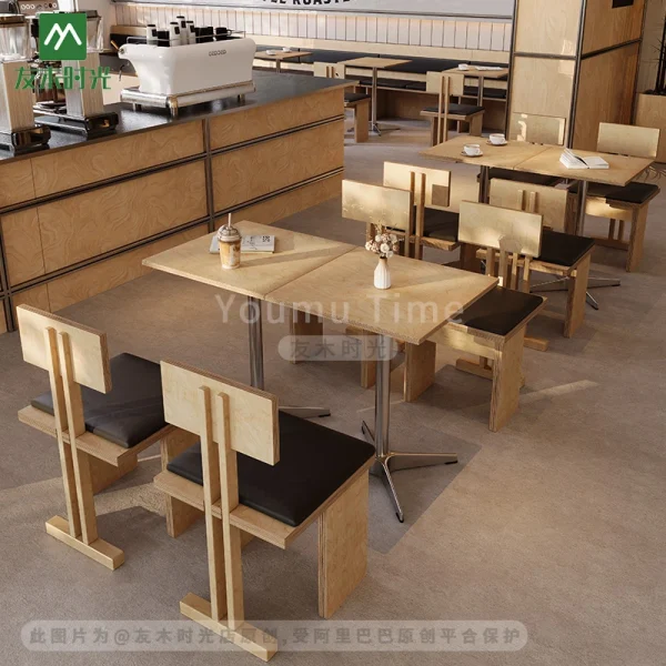 Korean-style Casual Restaurant Fast Food Restaurant Wooden Table and Chair Set, Suitable for Cafes, Dessert Shops