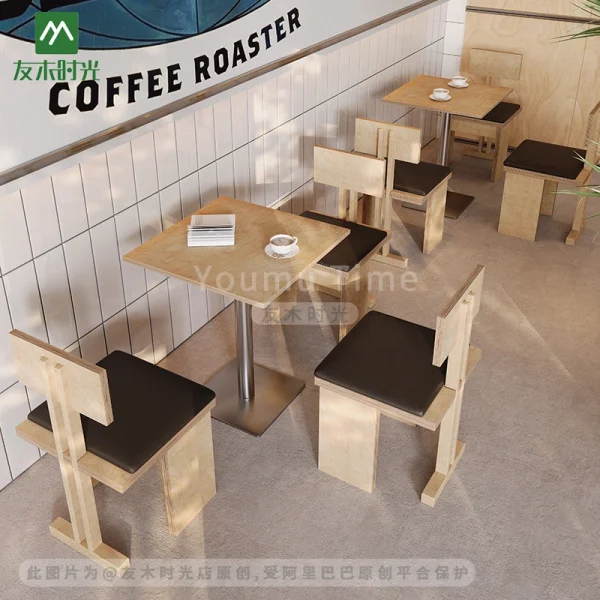 Korean-style Casual Restaurant Fast Food Restaurant Wooden Table and Chair Set, Suitable for Cafes, Dessert Shops