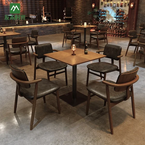Vintage-style Restaurant Solid Wood Table and Chair Sets, Suitable for Upscale Country Steakhouses, Cafes, Bars, Etc.