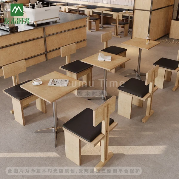 Korean-style Casual Restaurant Fast Food Restaurant Wooden Table and Chair Set, Suitable for Cafes, Dessert Shops