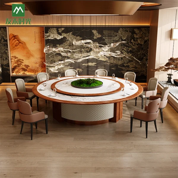 High-end Hotel Banquet Hall Table and Chair Set for Sale – Round Rotating Dining Table Set