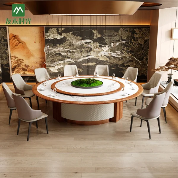 Banquet Hall, VIP Room, and Hotel Private Room Round Rotating Dining Table Set with Matching Chairs – Factory Direct Sale