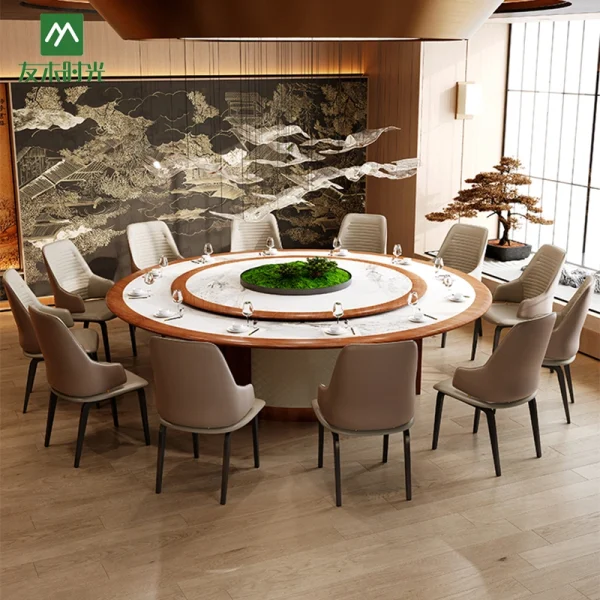 Banquet Hall, VIP Room, and Hotel Private Room Round Rotating Dining Table Set with Matching Chairs – Factory Direct Sale