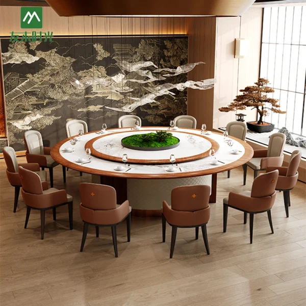 High-end Hotel Banquet Hall Table and Chair Set for Sale – Round Rotating Dining Table Set