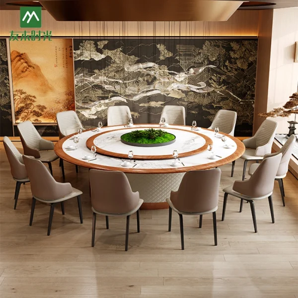 Banquet Hall, VIP Room, and Hotel Private Room Round Rotating Dining Table Set with Matching Chairs – Factory Direct Sale