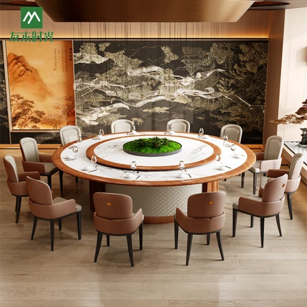 High-end Hotel Banquet Hall Table and Chair Set for Sale – Round Rotating Dining Table Set