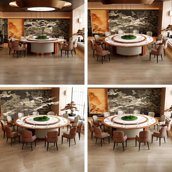 High-end Hotel Banquet Hall Table and Chair Set for Sale – Round Rotating Dining Table Set