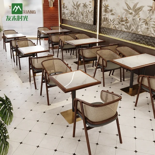 Modern High-end Southeast Asian Style Restaurant Rattan Tables and Chairs Factory Supply