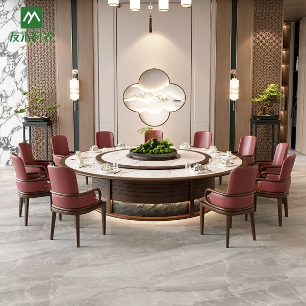 Factory Supply Round Rotating Dining Table Set, for High-end Hotels, Restaurants, and Banquet Halls, Private Dining Room
