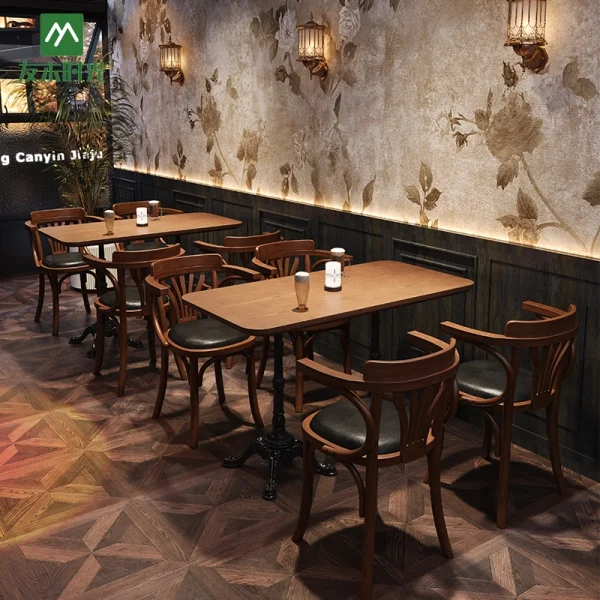 Retro-style Bar, Cafe, and Casual Restaurant Solid Wood Furniture Wholesale