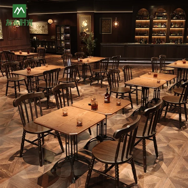 Wholesale Retro-style Solid Wood Furniture for Cafes, Bars, and Pubs, Customization Available