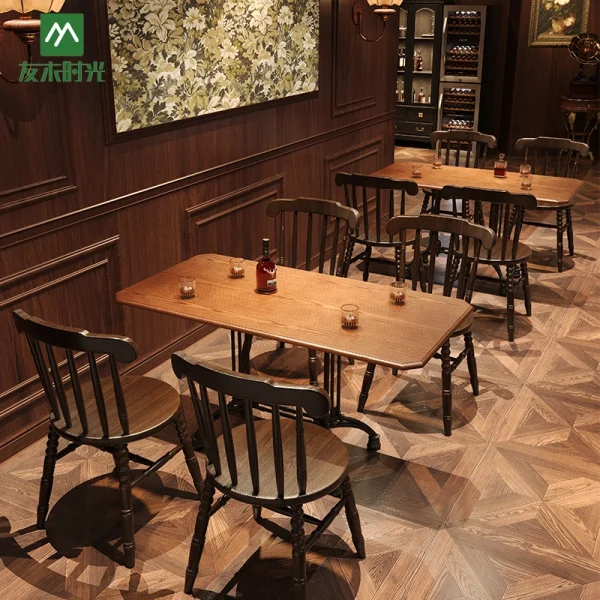 Wholesale Retro-style Solid Wood Furniture for Cafes, Bars, and Pubs, Customization Available