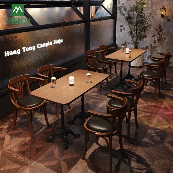 Retro-style Bar, Cafe, and Casual Restaurant Solid Wood Furniture Wholesale