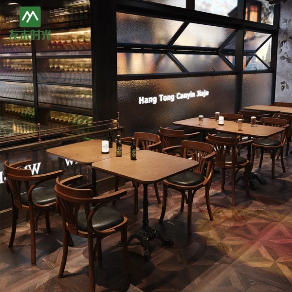 Retro-style Bar, Cafe, and Casual Restaurant Solid Wood Furniture Wholesale