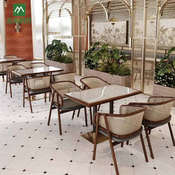 Modern High-end Southeast Asian Style Restaurant Rattan Tables and Chairs Factory Supply