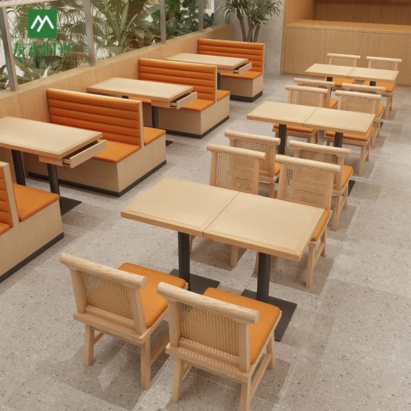 Wholesale Chinese Style Restaurant Dining Table and Chair Sets — Wooden Booth Sofas Suitable for Commercial Noodle Shops, Hotels, and Restaurants