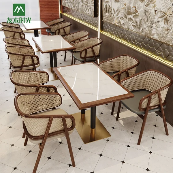 Modern High-end Southeast Asian Style Restaurant Rattan Tables and Chairs Factory Supply