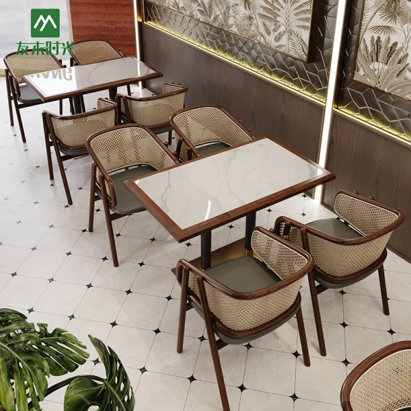 Modern High-end Southeast Asian Style Restaurant Rattan Tables and Chairs Factory Supply