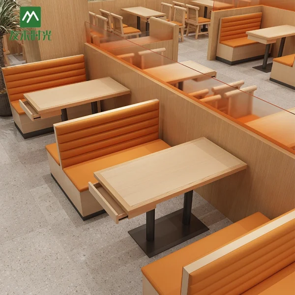 Wholesale Chinese Style Restaurant Dining Table and Chair Sets — Wooden Booth Sofas Suitable for Commercial Noodle Shops, Hotels, and Restaurants