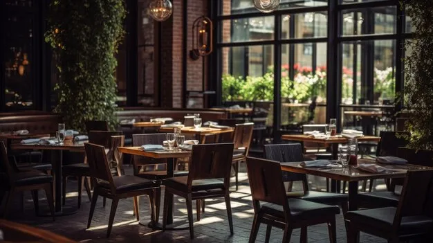 restaurant tables and chairs forms atomsphere