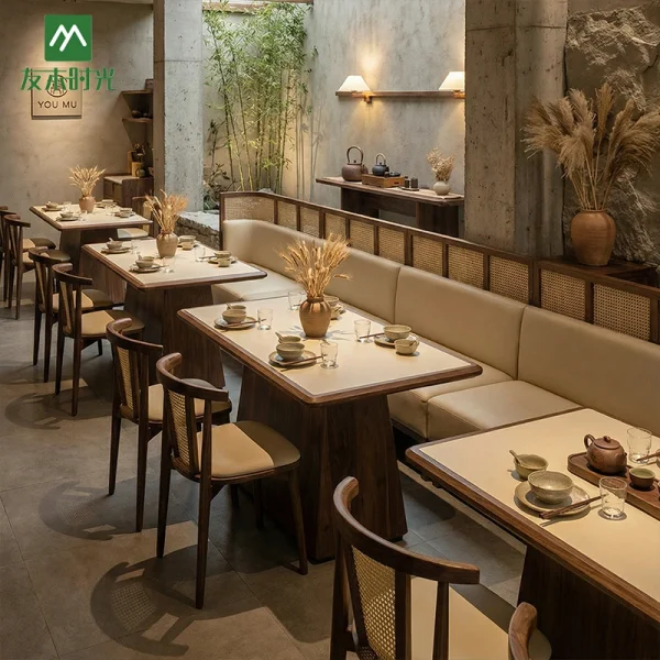 Custom Theme Restaurant Furniture – Teahouse and Chinese Restaurant Booth, Sofa, and Chair Set