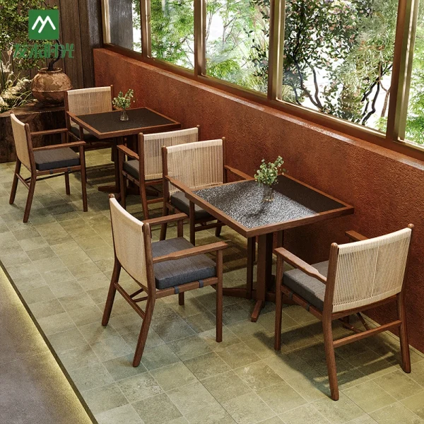 Wholesale Wood & Woven Rope Restaurant Table and Chair Set 1760 – One-stop Restaurant Furniture Manufacturer