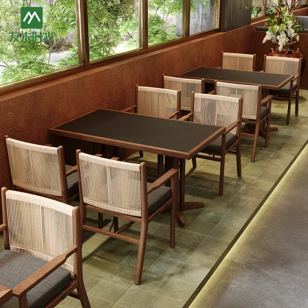 Wholesale Wood & Woven Rope Restaurant Table and Chair Set 1760 – One-stop Restaurant Furniture Manufacturer