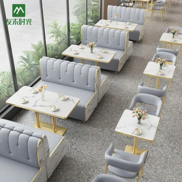 Wholesale Light Luxury Commercial Restaurant Table, Booth Seating, and Chair Sets, Suitable for Cafes, Dessert Shops, Theme Restaurants