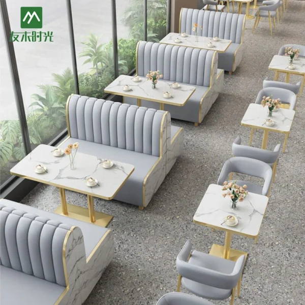 Wholesale Light Luxury Commercial Restaurant Table, Booth Seating, and Chair Sets, Suitable for Cafes, Dessert Shops, Theme Restaurants