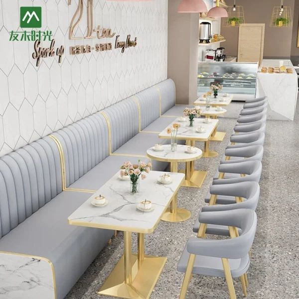 Wholesale Light Luxury Commercial Restaurant Table, Booth Seating, and Chair Sets, Suitable for Cafes, Dessert Shops, Theme Restaurants