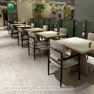 Wholesale White Modern Oriental Restaurant Furniture Set with Upholstered Chairs and Wooden Dining Tables for Hotel Café Tea House