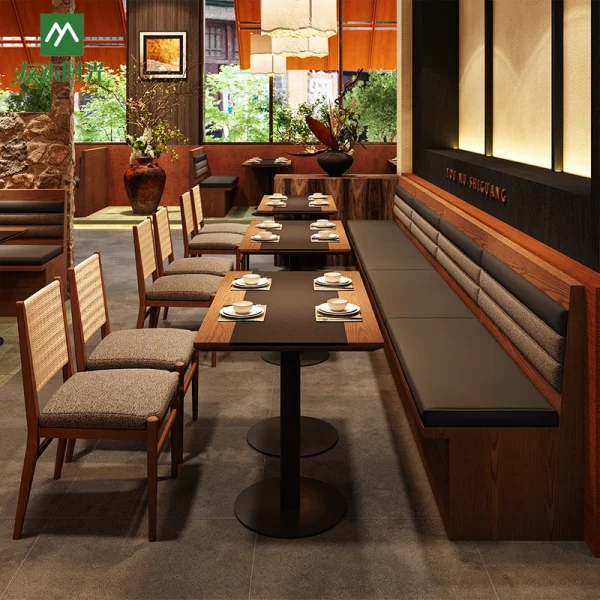Factory-Direct Warm Wood Grain Solid Wood Dining Table and Chair Sets, Booth Seating, and Sofas for Restaurants and Cafes – Support Customization