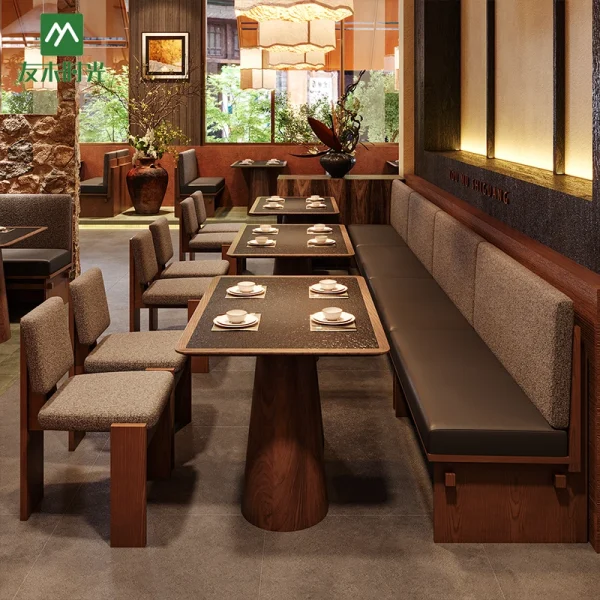 Wholesale Log-style Commercial Restaurant Furniture, Solid Wood Dining Chairs, Slate Dining Tables, Long Booth Sofas