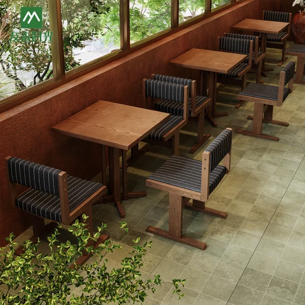 Factory Wholesale High-End Solid Wood Dining Furniture Set, Customizable Booth Sofa Seating, Table, and Chair