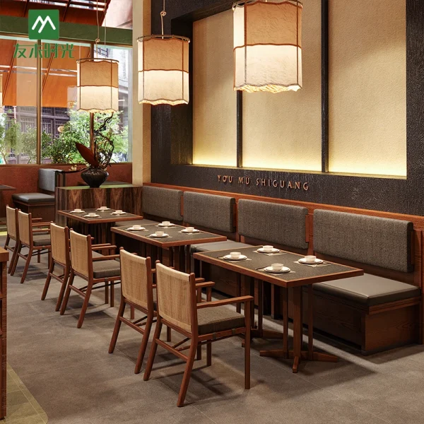 Factory One-Stop Custom Restaurant Furniture  – Including Solid Wood Restaurant Table, Chair, Booth Seating