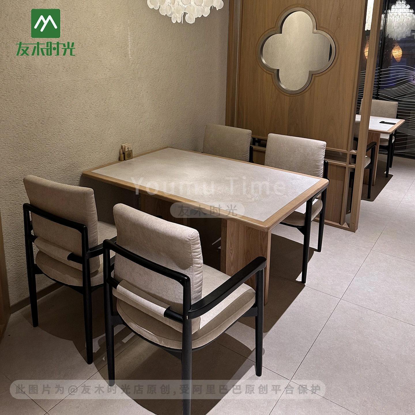 Wholesale White Modern Oriental Restaurant Furniture Set with Upholstered Chairs and Wooden Dining Tables for Hotel Café Tea House - Imagen 4