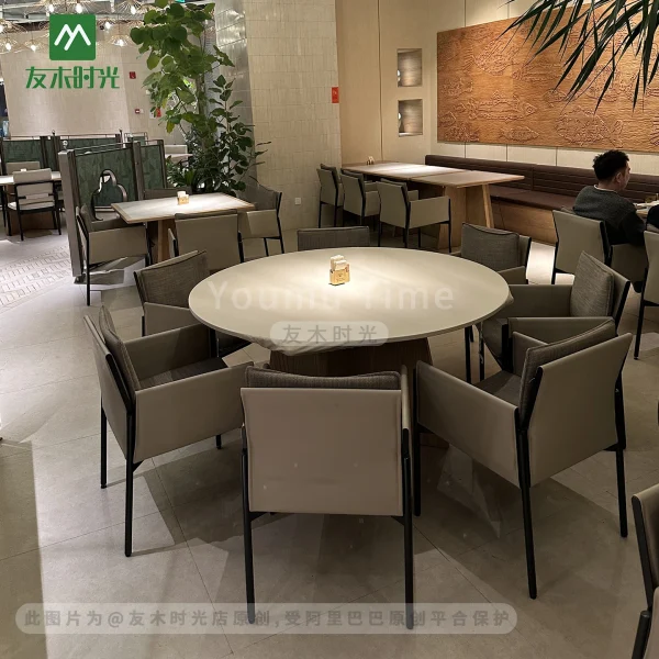 Wholesale White Modern Oriental Restaurant Furniture Set with Upholstered Chairs and Wooden Dining Tables for Hotel Café Tea House